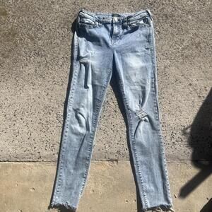 True Religion Stella Skinny Jeans Women 31 Light Wash Blue Stitching Y2K Distres